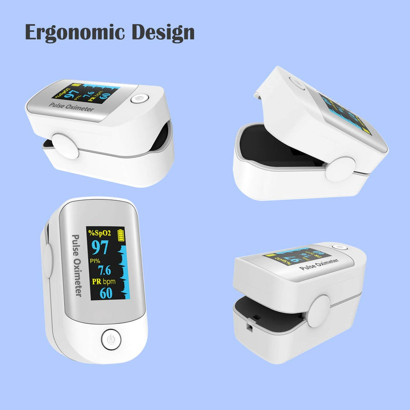 [Australia] - Pulse oximeter fingertip with Plethysmograph and Perfusion Index, Portable Blood Oxygen Saturation Monitor for Heart Rate and SpO2 Level, O2 Monitor Finger for Oxygen,Pulse Ox,Oxi, (White) 