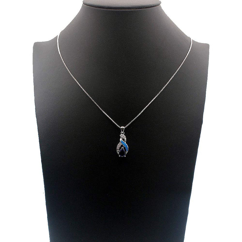 [Australia] - Hermosa Jewelry Sets Australian Opal Blue Sapphire Necklace Earrings JS3 