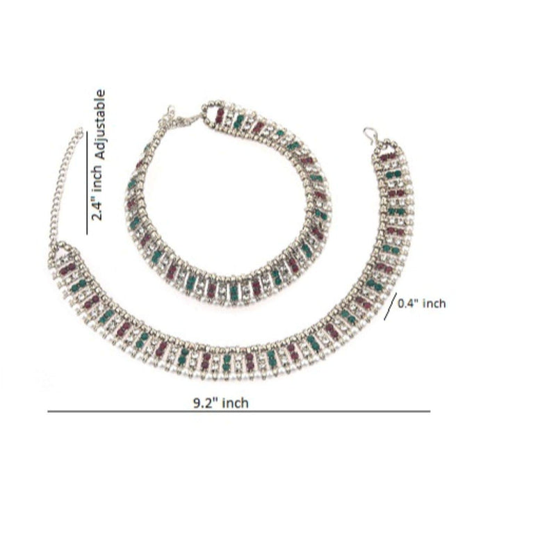 [Australia] - Efulgenz Boho Vintage Antique Gypsy Tribal Indian Oxidized Gold Crystal Pearl Anklet Pair (2 pc) Bracelet Foot Jewelry Multicolor 