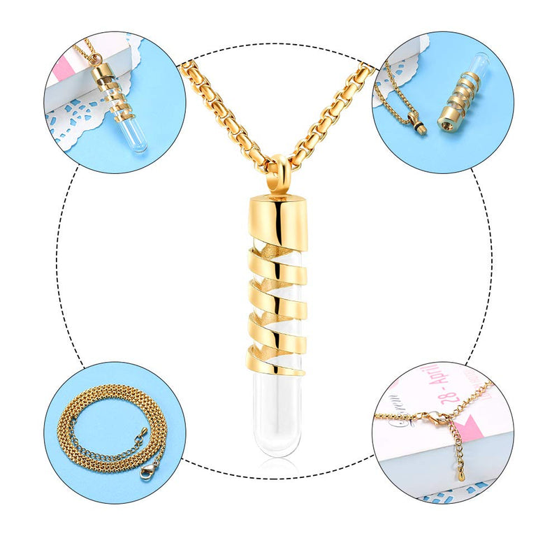 [Australia] - Clear Glass Tube Cremation Urn Jewelry Ashes Holder Necklace Keepsake Memorial Pendant Including Box/Fill Kits Gold 