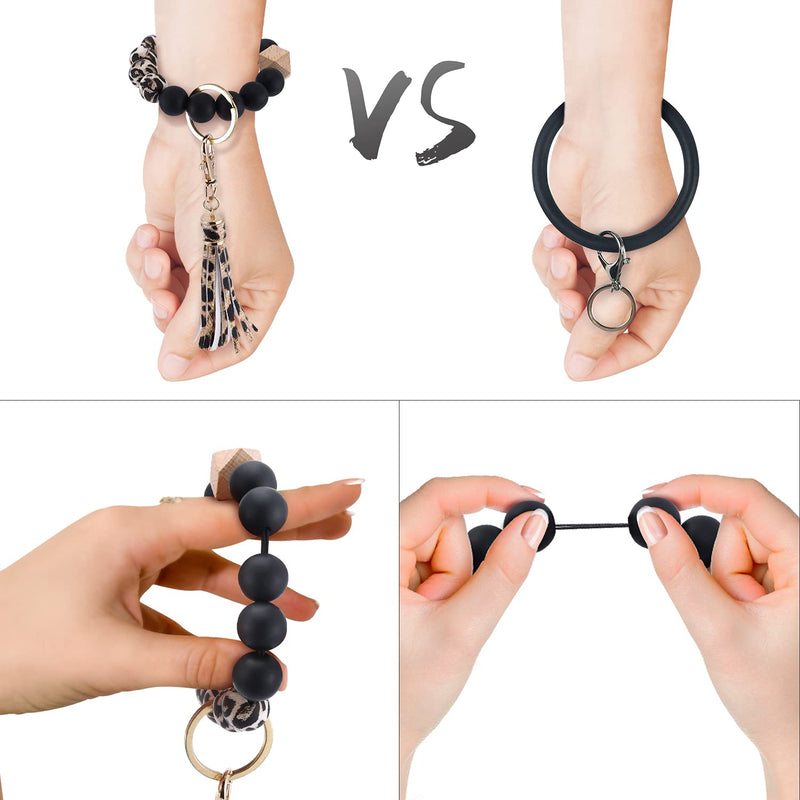 [Australia] - Keychain for Women Wristlet Key rings Bracelet Silicone Beaded Bracelet Portable Car Tassel Key chain Black 