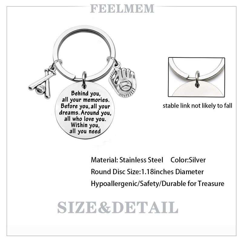 [Australia] - FEELMEM Baseball Keychain Baseball Player Gift Behind You All Memories Before You All Your Dream Keychain Softball Baseball Jewelry Baseball Mom Gift Baseball Coach Gift 