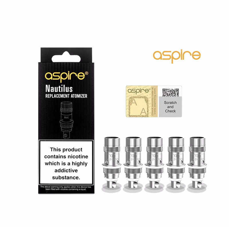 [Australia] - Aspire Nautilus Coil 1.8 ohm for Nautilus Nautilus Mini Nautilus 2 Nautilus 2S K3 Tank Premium K3 Starter Zelos Zelos 2.0 Nautilus AIO Kit Pack of 5 No Nicotine 