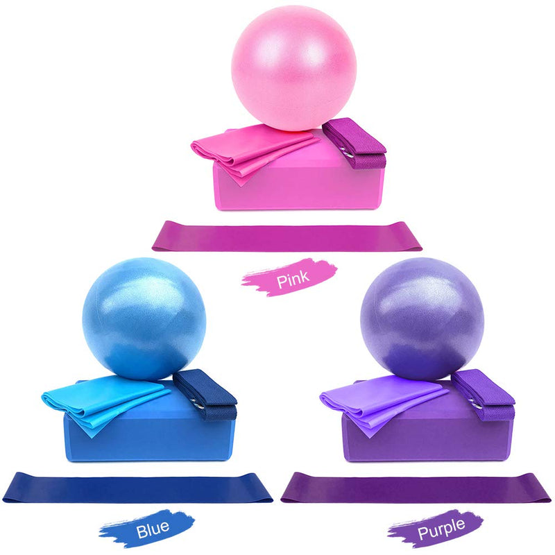 [Australia] - Lixada Yoga Starter Kit 5pcs Yoga Equipment Set with Yoga Blocks Yoga Ball Stretching Strap Resistance Loop Band Exercise Band Purple 