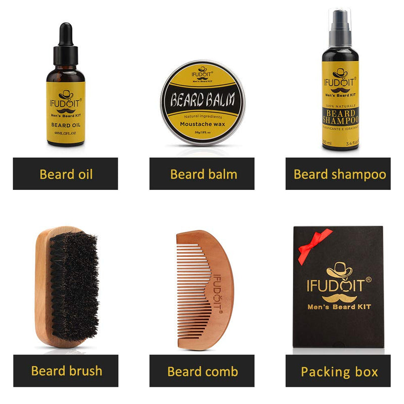 [Australia] - Men's Beard Grooming Kit, Beard Care Kit with Beard Shampoo Wash, Beard Oil, Beard Balm, Brush, Comb, Gift for Men 5 In 1 