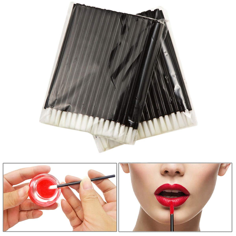 [Australia] - FantasyDay 100 Pcs Disposable Makeup Lip Brushes Lipstick Lip Gloss Applicators with Soft Brush Head Cosmetic Lip Brush Wands - Black 