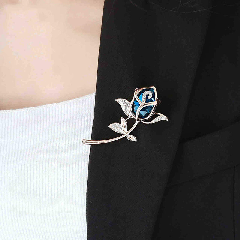 [Australia] - SKZKK Fashion Alloy Broches for Women,Blue Rose Bouquet Diamond Jewelry Women's Accessories for Women Plating Hand Polished 