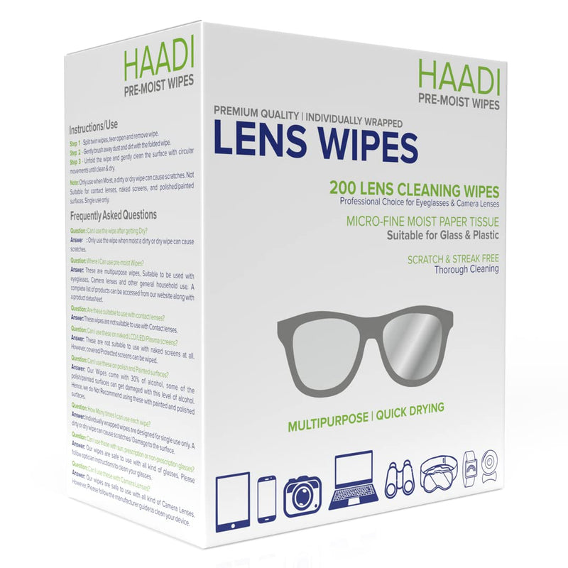 [Australia] - Glasses Cleaner Wipes 200 Individually Wrapped Lens Wipes Multipurpose Suitable for Spectacle Lenses, Cameras, Binoculars, Mirrors, Screens, Optical and Electronic Devices 