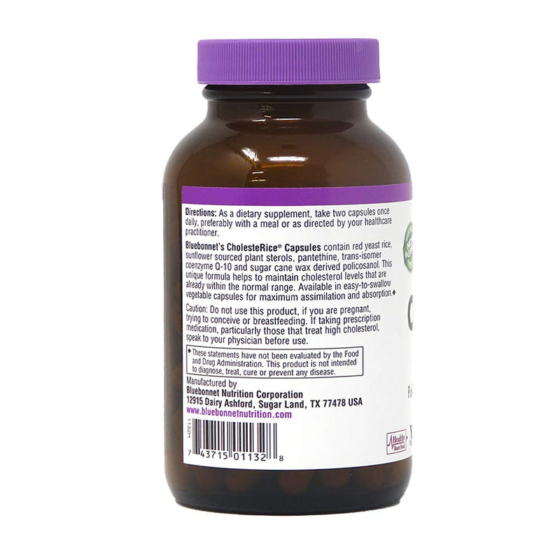 [Australia] - Bluebonnet Nutrition CholesteRice Vegetable Capsules, Red Yeast Rice, Plant Sterols, Pantethine, CoQ10, Policosanol, Vegan, Vegetarian, Non GMO, Gluten Free, Milk Free, SOY-FREE, 90 Vegetable Capsules 90 Count (Pack of 1) 