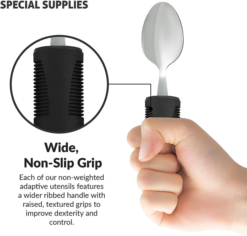 [Australia] - Extra Wide Handles Easy Grip Cutlery Set, Corfort Grips Disability Ideal Dining aid (Black 3PCS Curved) Black 3PCS Curved 
