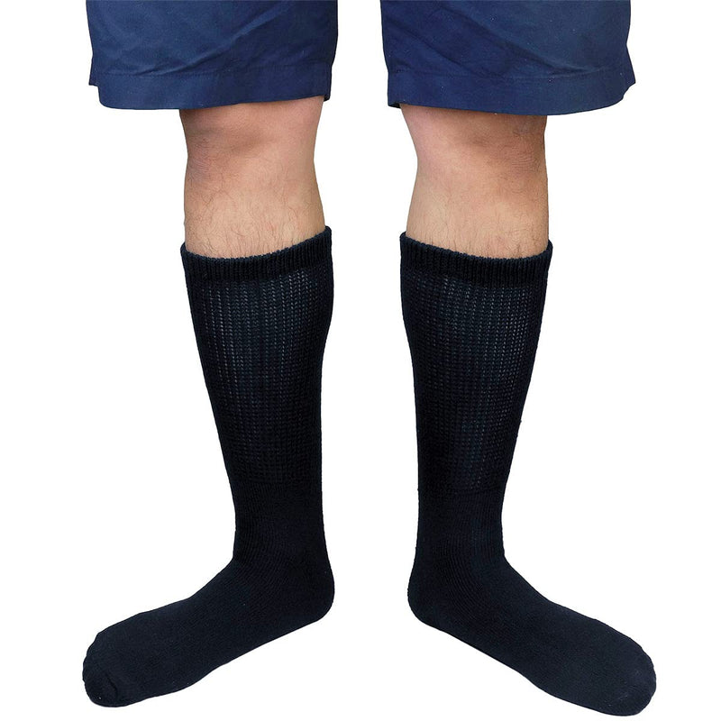 [Australia] - Falari 3-Pack Physicians Approved Diabetic Socks Cotton Non-Binding Loose Fit Top Help Blood Circulation 9-11 Crew Length - Navy 