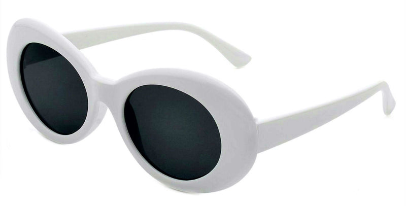 [Australia] - Women's Round Retro Oval Sunglasses Color Tint Lenses Clout Goggles, 1 White, Smoke, Large 