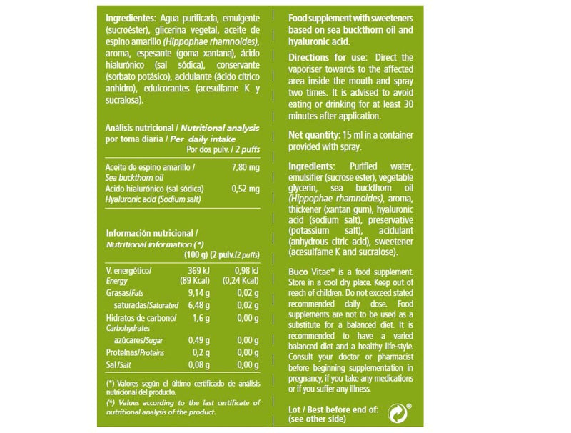 [Australia] - Vitae BucoVitae Emulsion - Hyaluronic Acid and sea Buckthorn for Mouth sores and Canker sores - 15 ml 