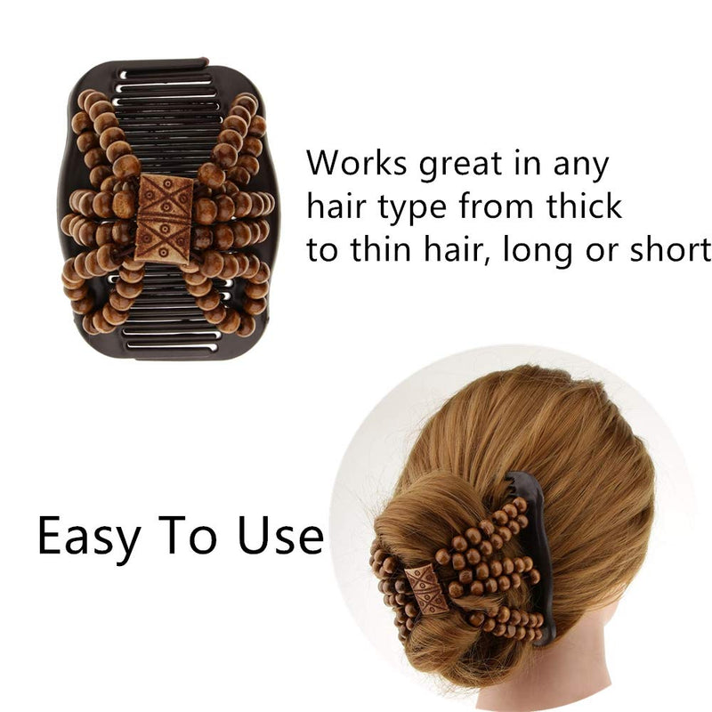 [Australia] - 6Pcs Magic Hair Comb Double Row Wooden Bead Hair Comb Stretchy Hair Comb Clip Hair Accessories for Girls Women 