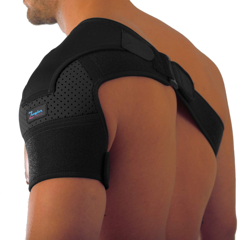 [Australia] - Shoulder Support Brace + Free Extension for Men and Women by Zeegler Orthosis - Adjustable Sleeve Compression and Stability for Chronic Pain, Aches in Injuries Such as Torn Rotator Cuff Dislocated AC Joint Subluxation Tears and Sprain (M-XL) (Left-Right) 