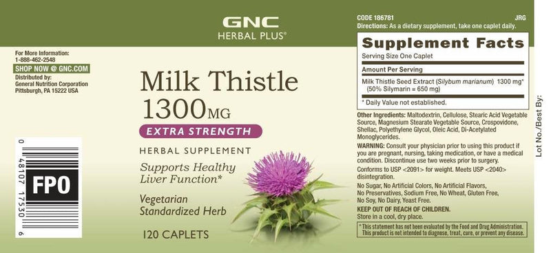 [Australia] - GNC Herbal Plus Milk Thistle 1300mg | Standardized Herb, Supports Healthy Liver Function, Vegetarian | 120 Caplets 1 