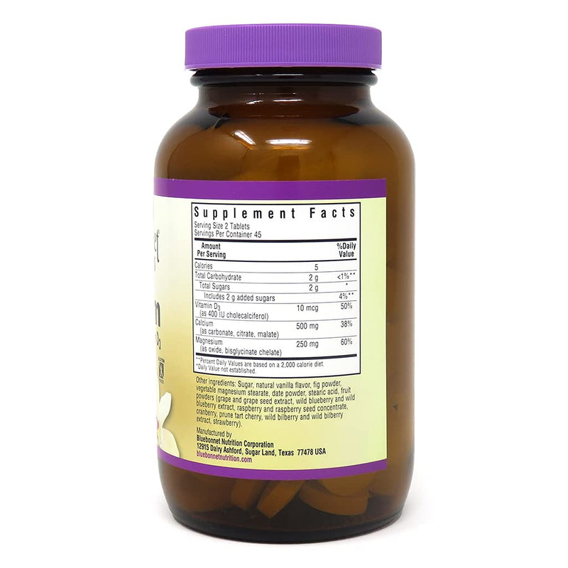 [Australia] - Bluebonnet Nutrition Calcium Magnesium Plus Vitamin D3 Earthsweet, Bone Health & Muscle Relaxation, Soy-Free, Gluten-Free, Kosher Certified, Dairy-Free, 90 Vanilla Flavored Chewable Tablets 
