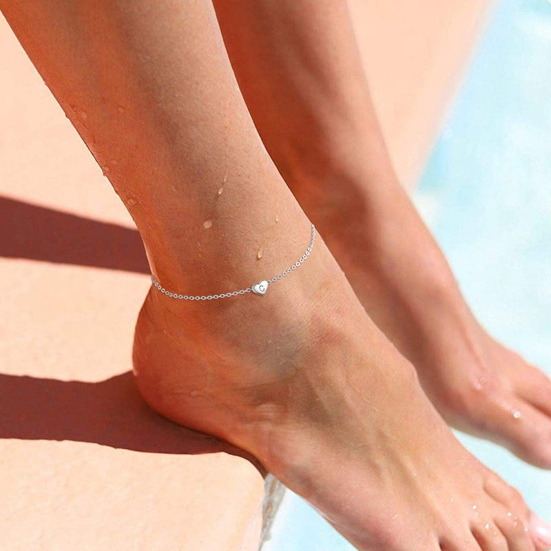 [Australia] - ChicSilver 925 Sterling Silver Initial Anklets for Women Teen Girls Dainty Beach Heart Ankle Bracelet Foot Jewelry-Adjustable Size(with Gift Box) A 