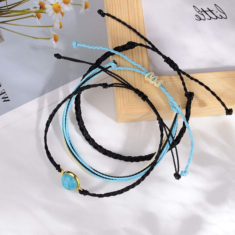 [Australia] - VU100 Boho Strings Anklet Bracelets Waterproof Handmade Rope Charm Anklets Braided Beach Cute Friendship Foot Jewelry for Women Teen Girls A: turquoise 3pcs 