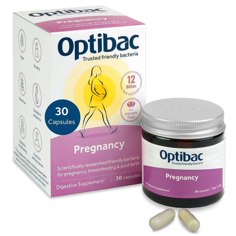 [Australia] - Optibac Probiotics Pregnancy - 12 Billion CFU & FOS Fibres, Vegan Probiotic Supplement for Pregnant & Breastfeeding Women, 30 Capsules 30 Count (Pack of 1) 