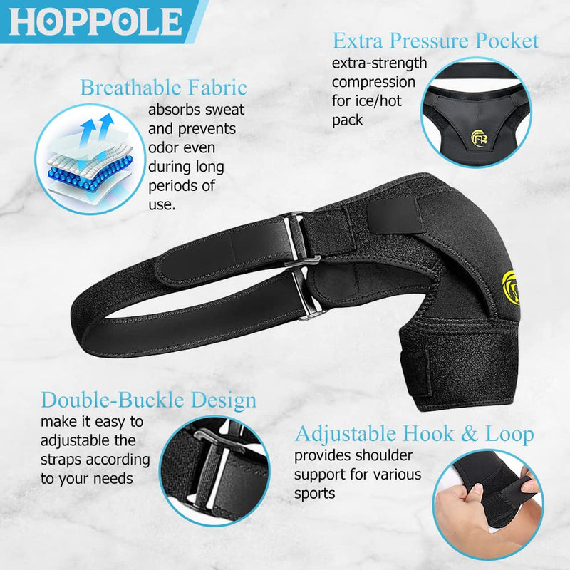 [Australia] - HOPPOLE Adjustable Shoulder Brace, Compression Shoulder Support,Shoulder Strap for Men Women, Relief for Shoulder Injuries, Tendonitis Black One Size 
