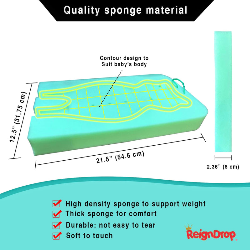 [Australia] - ReignDrop Baby Bath Sponge Mat for Tub – Safe Fun Mat, Toys Newborns Toddler Bathing Cushion Insert with Inbuilt Drying Hanger Time Rest and Support Sink (Large Frog), Green Big Green Frog 