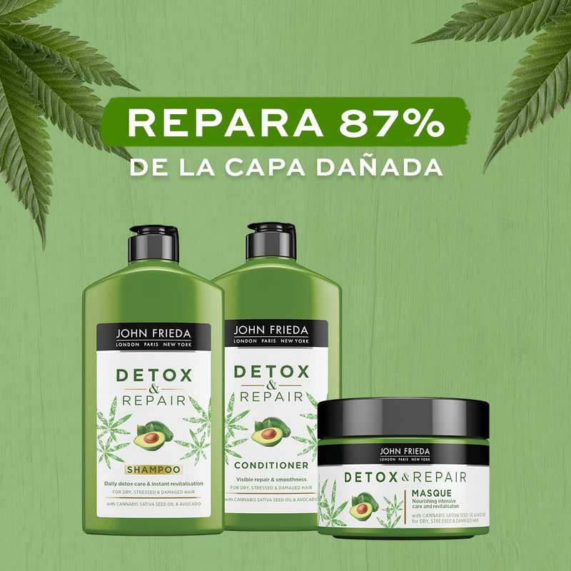 [Australia] - John Frieda Detox & Repair Masque Hair Mask 250ml for Dry, Stressed & Damaged Hair with Cannabis Sativa Seed Oil & Avocado 