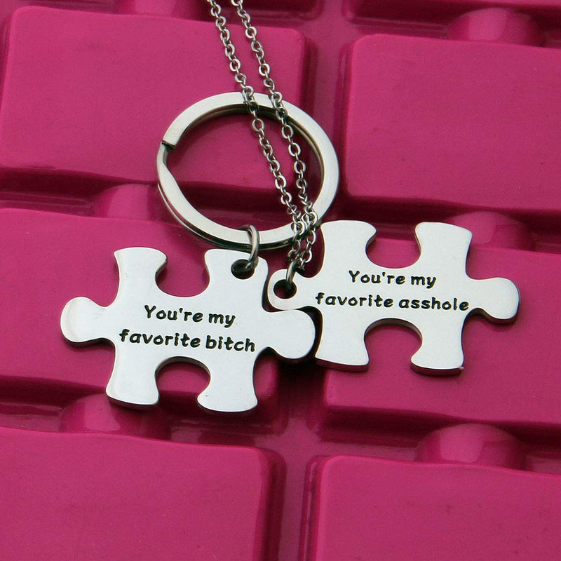 [Australia] - Zuo Bao Funny Couple Gifts Puzzle Necklace Keychain You're My Favorite Asshole/Bitch for Her Asshole/Bitch Puzzle Set 