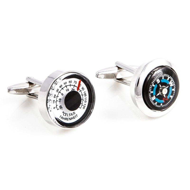 [Australia] - MRCUFF Compass & Thermometer Pair Cufflinks in a Presentation Gift Box & Polishing Cloth 