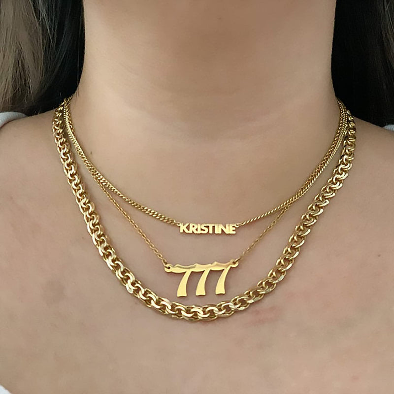 [Australia] - Angel Number Necklace 111 222 333 444 555 666 777 888 999 Gold Old English Numerology Necklace 111-gold 