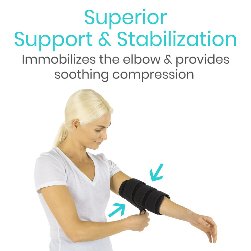 [Australia] - Vive Elbow Brace Stabilizer For Tendonitis, Tennis, Golf- Adjustable Compression Brace For Ulnar Nerve,Cubital Tunnel Syndrome- Soft Night Support Immobilizer Splint For Women & Men- Joint Pain Relief Black 