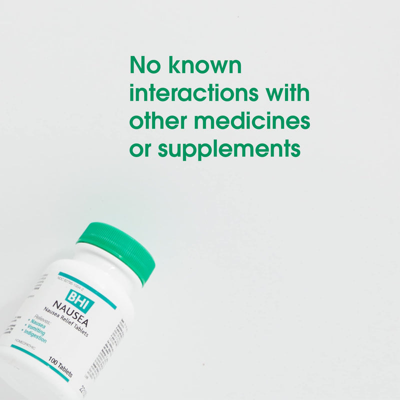 [Australia] - BHI Nausea Natural Relief 7 Multi-Symptom Homeopathic Active Ingredients Help Relieve Nausea, Vomiting, Bloating & Indigestion Non-Drowsy Remedy Soothes Discomfort for Women & Men - 100 Tablets 