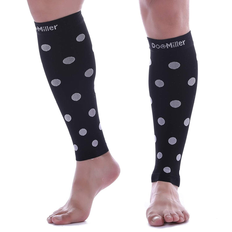 [Australia] - Doc Miller Calf Compression Sleeve Men Women, 20-30mmHg Medical Grade Leg Compression Sleeve for Shin Splints, Varicose Vein & Calf Muscles Recovery, 1 Pair Medium Black White Polka Dots Black/White 