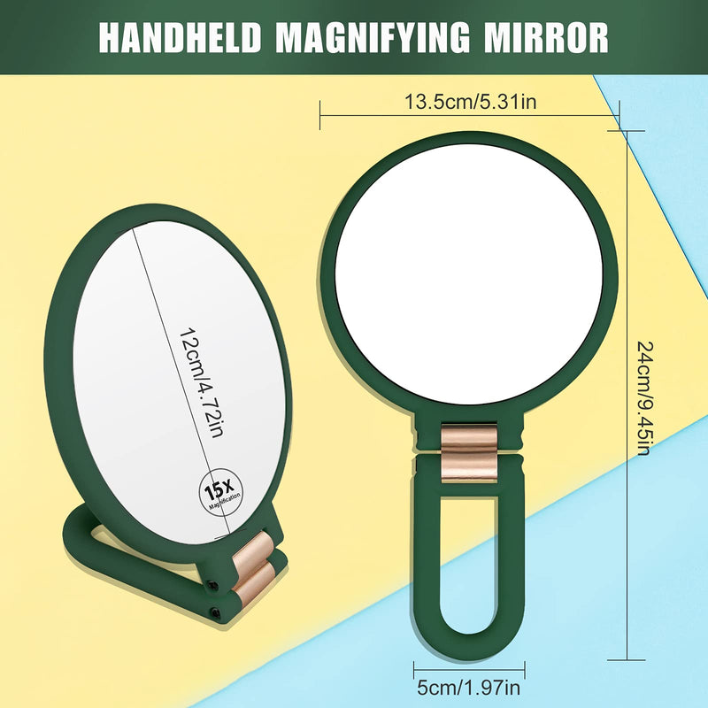 [Australia] - Linkstyle Makeup Mirror Double Sided, 1x 15x Magnifying Hand Held Mirror with 360° Folding Handle, Hanging Beauty Vanity Mirror, Portable Small Travel Mirror for Girl Women - Green 