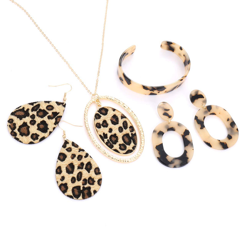 [Australia] - Leopard Necklace Earrings Bangle Bracelets for Women Print Leopard Long Pendant Necklaces Cheetah Drop Earrings Acrylic Hoop Dangle Earrings Leopard Resin Cuff Bracelet for Girls Fashion Jewelry Set Style A 