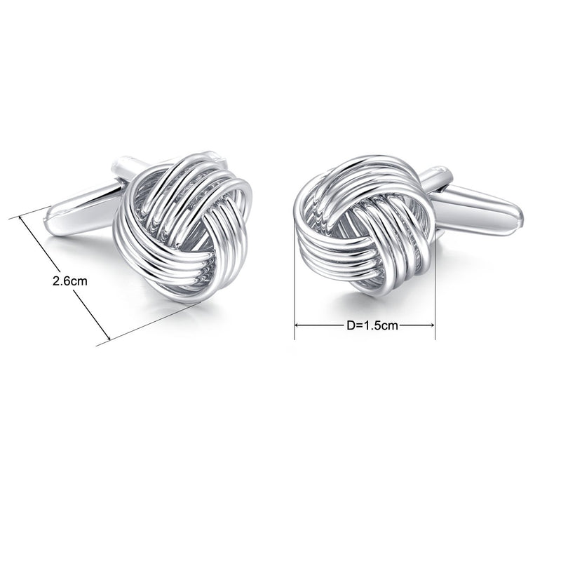 [Australia] - HONEY BEAR Twist Knot Cufflinks Steel for Mens Shirt Wedding Business Gift Silver 