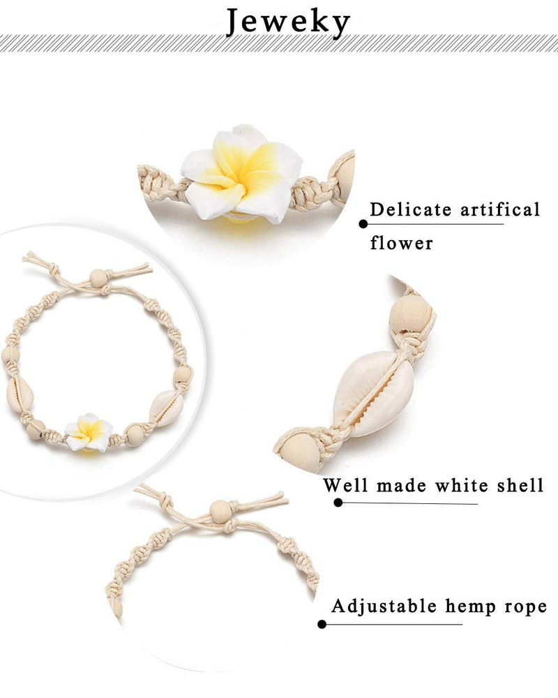 [Australia] - Jeweky Boho Flower Anklets White Shell Ankle Bracelets Chain Beach Foot Jewelry for Women and Girls 