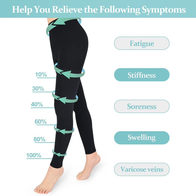 [Australia] - Compression Pantyhose for Women & Men, Footless Compression Stockings,  20-30 mmHg Support, Black. Black XL 