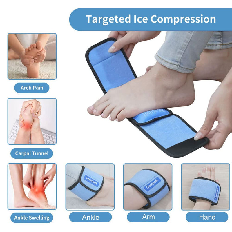 [Australia] - Comfpack Cold Therapy Wrap with 2 Packs for Pain Relief, Reusable Gel Ice Packs for Foot Plantar, Wrist, Ankle, Great for Sprains, Muscle Pain, Bruises, Injuries 