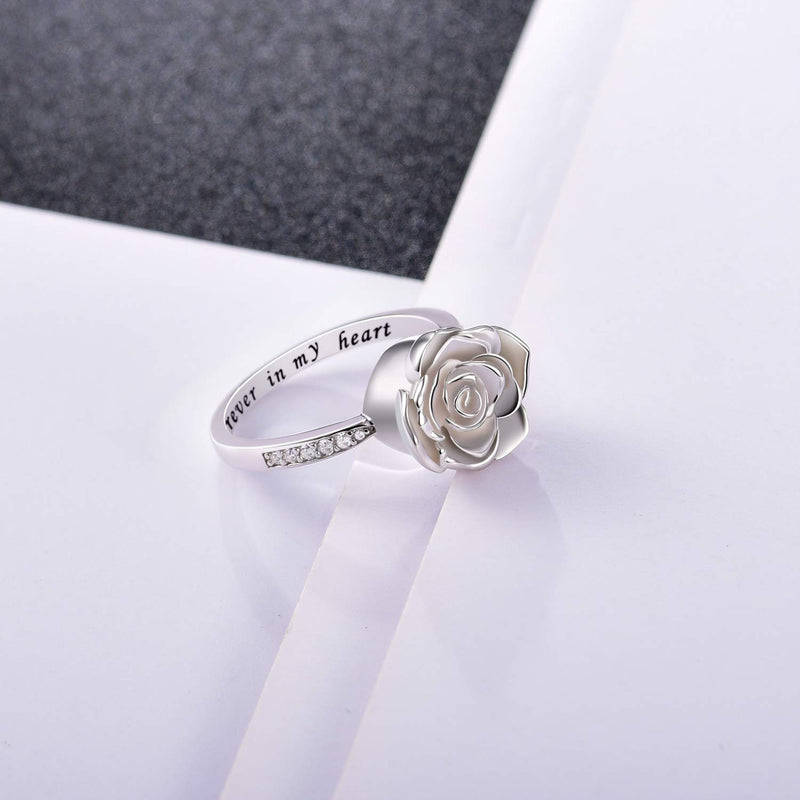 [Australia] - BEILIN Sterling Silver Rose Flower Urn Ring for Ashes Hold Loved Ones Forever in My Heart Cremation Jewelry Urns Ring for Women 7 