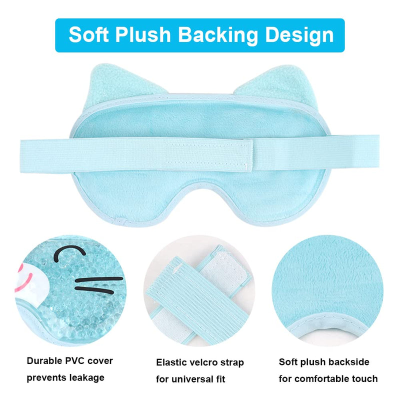 [Australia] - NEWGO Gel Eye Mask Reusable Hot Cold Therapy Cooling Eye Mask with Plush Backing, Relief for Puffy Eyes, Dry Eyes, Dark Circle, Swollen Eyes, Headache, Migraine - Blue Cat 