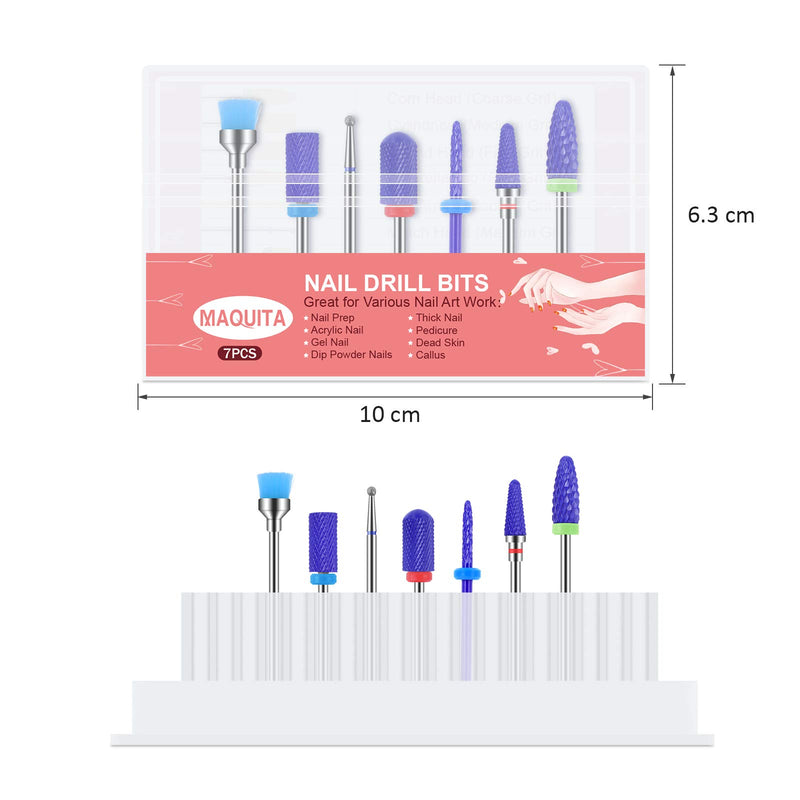 [Australia] - MAQUITA 7Pcs Ceramic Nail Drill Bits Set Professional Remove Gel Acrylic Cuticle Diamond 3/32 Nail Drill Bit Tools for Manicure Pedicure Home Salon Use Great Gift for Women Girls Blue Ceramic 