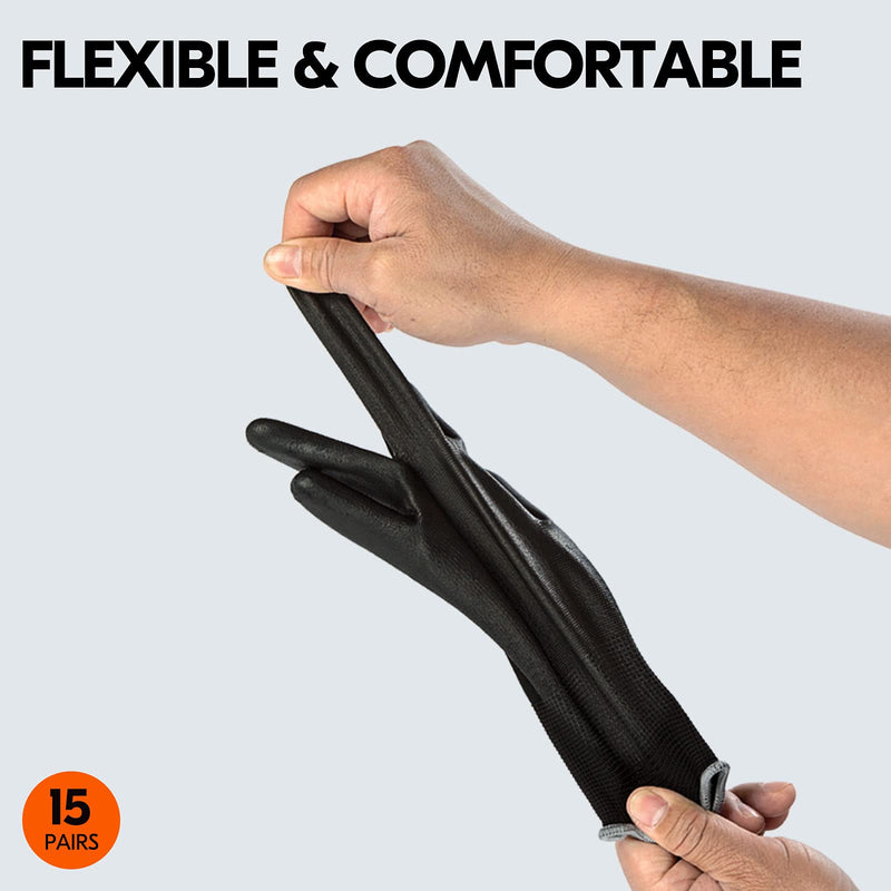 [Australia] - Vgo 15Pairs Safety Work Gloves,Gardening Gloves,Polyurethane Coated,Dipping Gloves,Latex Free(Size M,Black,PU2103) M (Pack of 15) Black-PU2103 