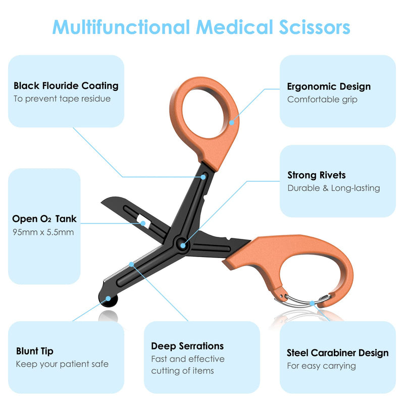 [Australia] - MOVOCA 2 Packs Medical Scissors with Carabiner - 7.5" Bandage Scissors Trauma Shears, Fluoride Coated Non-stick Blades Stainless Steel EMT Shears for Doctor, Nurses, Nursing Students, EMT, EMS Brownish Gray/Orange 