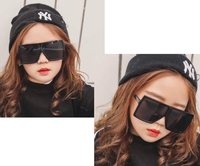 [Australia] - FOURCHEN Oversized Square Sunglasses for kids, Flat Top Fashion Shades sunglasses for girls and boys All Grey Lens 