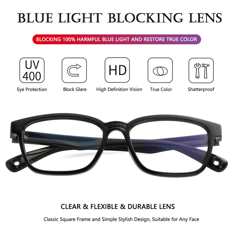 [Australia] - Kids Blue Light Blocking Glasses Silicone Flexible Square Eyeglasses Frame with Glasses Rope, for Children Age 3-10 2 Pack (Pink, Black) 45 Millimeters 