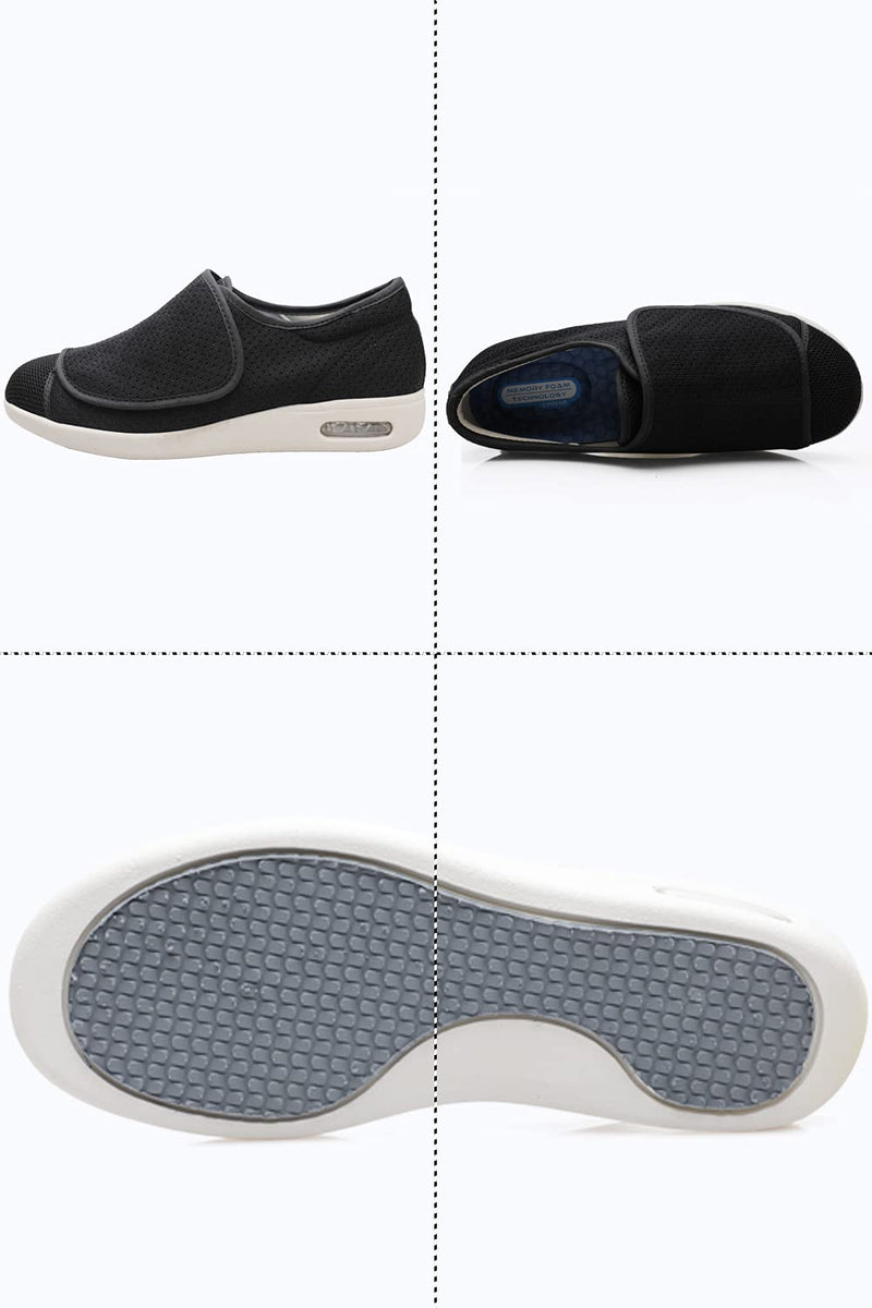 [Australia] - strywoik Women's Wide Width Shoes - Walking Adjustable Wide Comfort Women’s Diabetes Shoes for Diabetic Edema Plantar Fasciitis Bunions Arthritis Swollen Feet 8 Wide Full Black 