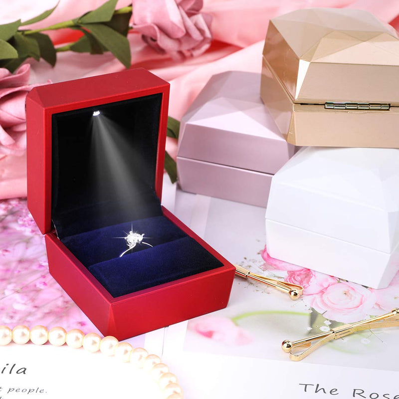 [Australia] - iSuperb Ring Box Proposal Engagement Square Ring Boxes with LED Light Case Jewelry Gift Box for Proposal Wedding Valentine's Day Anniversary Christmas (Golden) Golden 