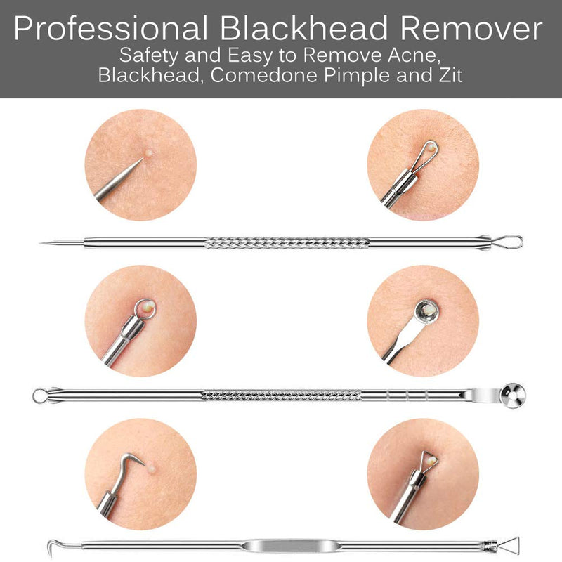 [Australia] - KINGMAS 9 Pcs Blackhead Remover Pimple Comedone Extractor Tool Best Acne Removal Set Silver Box (9 Piece Set) 