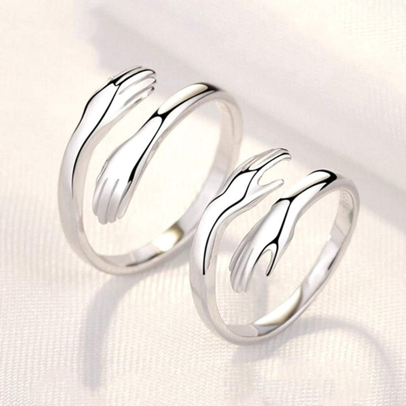 [Australia] - MollyQueen Hug Ring 925 Sterling Silver Hugging Hands Open Ring Adjustable Silver Rings for Girls Women Men 6 